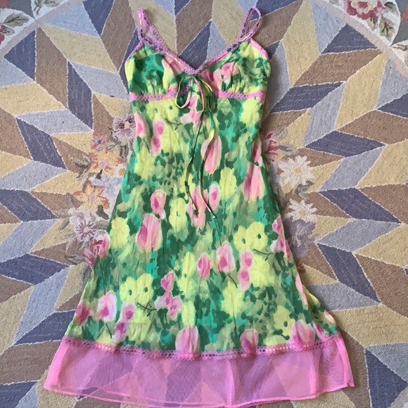 Betsey Johnson Dresses & Skirts - 🎀 VINTAGE Y2K BETSEY JOHNSON RIBBON SLIP MINI DRESS RARE XS P MILKMAID RARE 90s